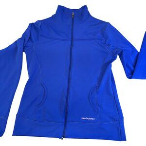 Pre owned zipper front athletic jacket by New Balance, royal blue, size Med,